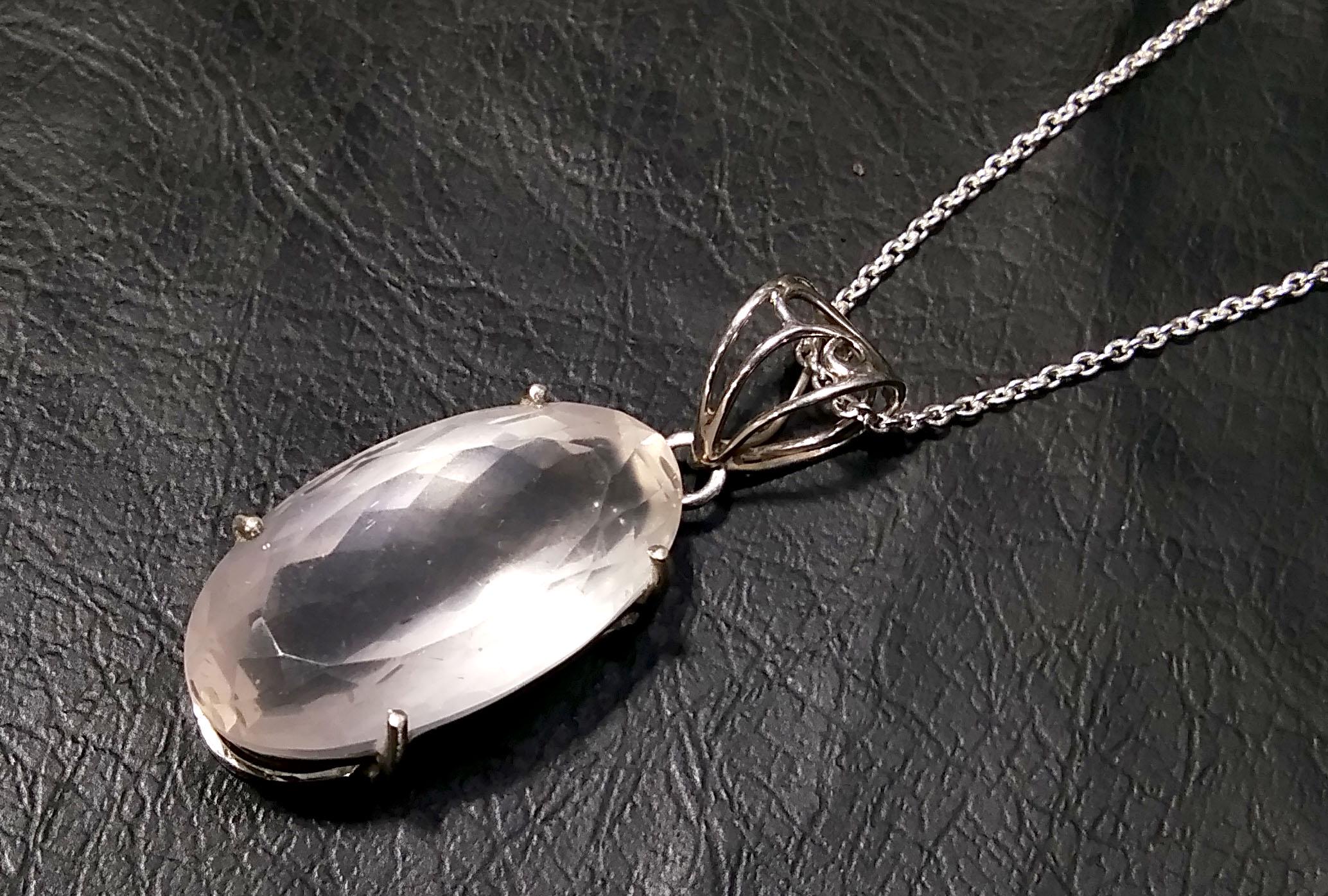 Rose Quartz Pendant, 925 Starling Silver Chain Pendant, Natural Rose Quartz Stone Pendant, Handmade Jewelry Stone Size 30x16 mm Gift Pendant